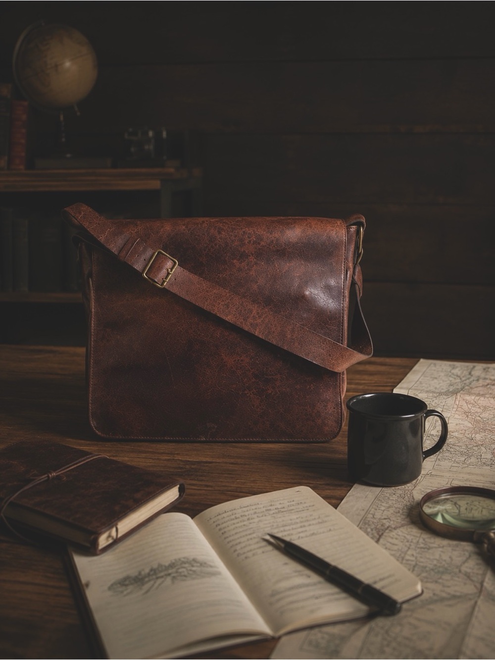 GAP Distressed Leather Messenger Bag Brown Crossbody Vintage Patina